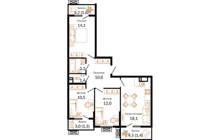 72,9 м², 3-комнатная квартира 12 167 010 ₽ - изображение 4