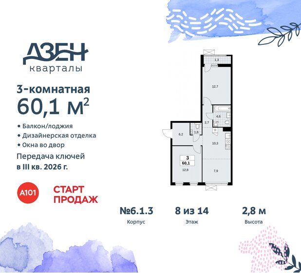 60,1 м², 3-комнатная квартира 15 330 653 ₽ - изображение 48