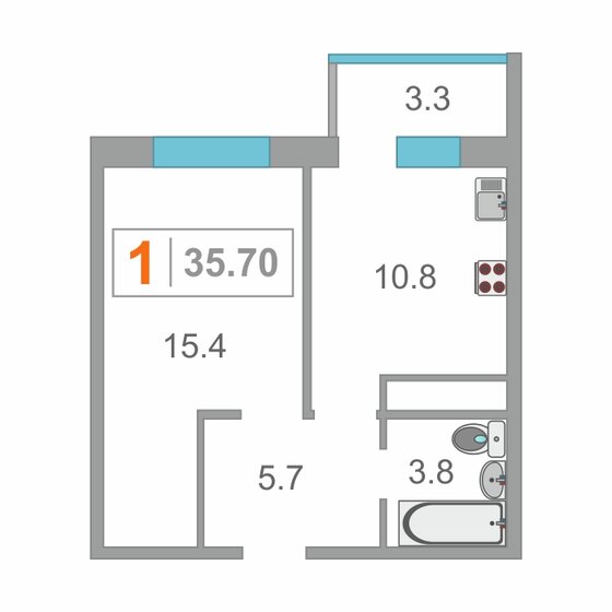 36 м², 1-комнатная квартира 4 200 000 ₽ - изображение 1