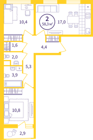 57 м², 3-комнатная квартира 6 500 000 ₽ - изображение 119