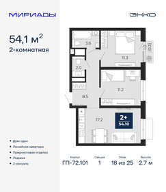 Квартира 54,1 м², 2-комнатная - изображение 1
