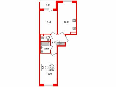 Квартира 58,3 м², 2-комнатная - изображение 1