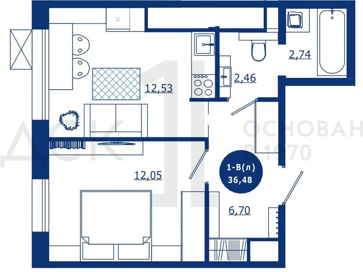 36,5 м², 1-комнатная квартира 6 200 000 ₽ - изображение 1