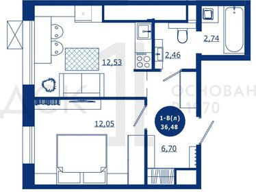 Квартира 36,5 м², 1-комнатная - изображение 1