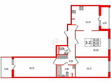 Квартира 86,3 м², 3-комнатная - изображение 1