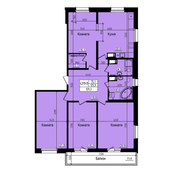 129,3 м², 4-комнатная квартира 22 110 928 ₽ - изображение 1