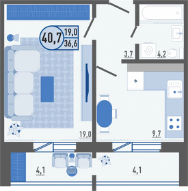 40,7 м², 1-комнатная квартира 3 553 110 ₽ - изображение 73