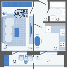 Квартира 40,7 м², 1-комнатная - изображение 1