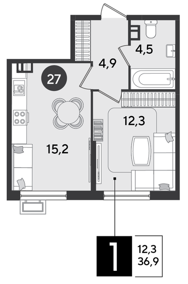 36,9 м², 1-комнатная квартира 5 767 470 ₽ - изображение 1