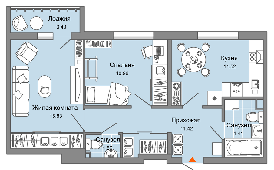 57 м², 2-комнатная квартира 5 745 740 ₽ - изображение 1