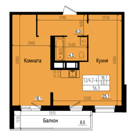 Квартира 56,3 м², 1-комнатная - изображение 1