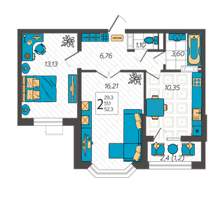 52 м², 2-комнатная квартира 9 200 000 ₽ - изображение 57