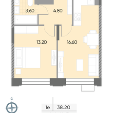 Квартира 38,2 м², 1-комнатная - изображение 2