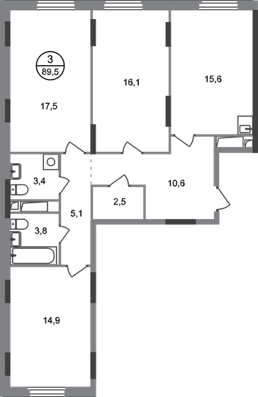 89,5 м², 3-комнатная квартира 19 746 308 ₽ - изображение 1