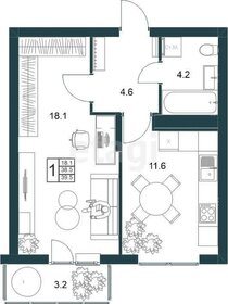 Квартира 38,8 м², 1-комнатная - изображение 2