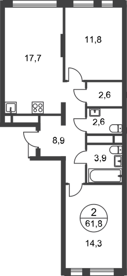 61,8 м², 2-комнатная квартира 17 101 698 ₽ - изображение 1