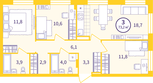 72,2 м², 3-комнатная квартира 7 220 000 ₽ - изображение 74