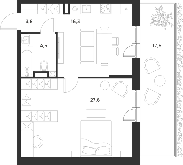 57,5 м², 1-комнатная квартира 14 662 500 ₽ - изображение 14