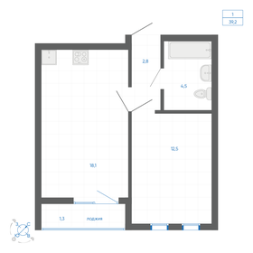 Квартира 38,9 м², 1-комнатная - изображение 1