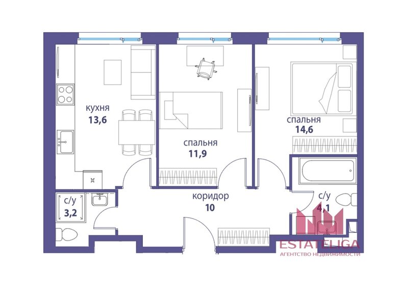 57,5 м², 2-комнатная квартира 23 250 000 ₽ - изображение 1