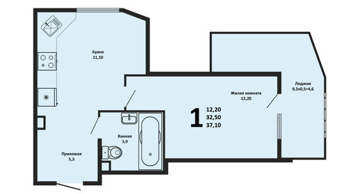 Квартира 37,1 м², 1-комнатная - изображение 1