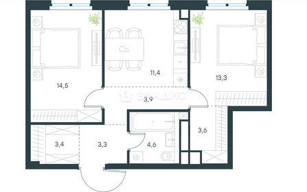 Квартира 58,1 м², 2-комнатная - изображение 1