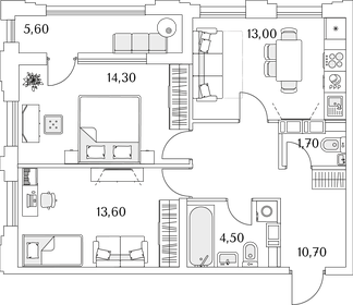 Квартира 60,6 м², 2-комнатная - изображение 1