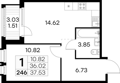 Квартира 37,5 м², 1-комнатная - изображение 1