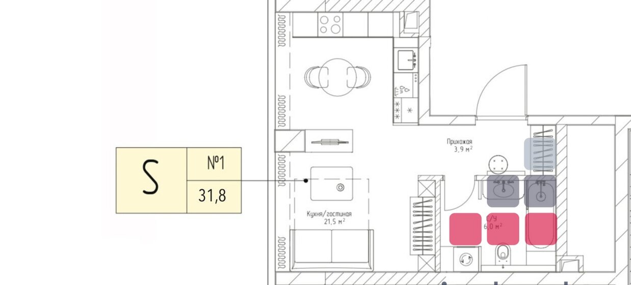 31,8 м², 1-комнатная квартира 20 000 000 ₽ - изображение 1