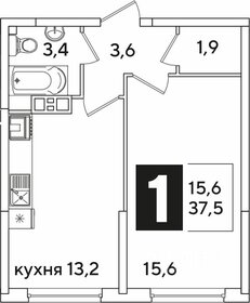 Квартира 37,5 м², 1-комнатная - изображение 1