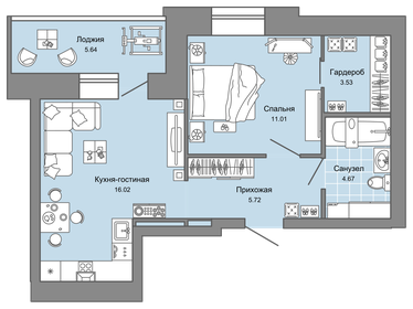 44 м², 2-комнатная квартира 4 502 250 ₽ - изображение 24