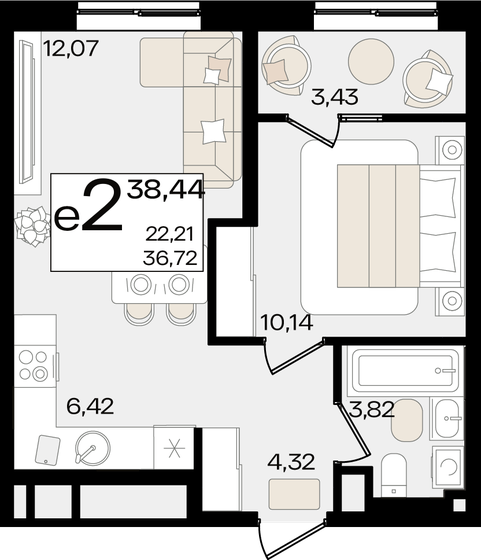 38,4 м², 2-комнатная квартира 11 063 032 ₽ - изображение 1