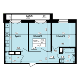 66,6 м², 2-комнатная квартира 14 950 000 ₽ - изображение 53