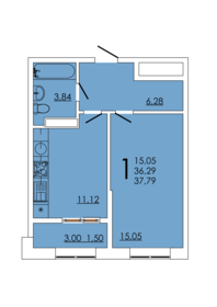 Квартира 37,8 м², 1-комнатная - изображение 1