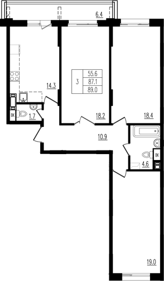 89 м², 3-комнатная квартира 11 667 900 ₽ - изображение 1