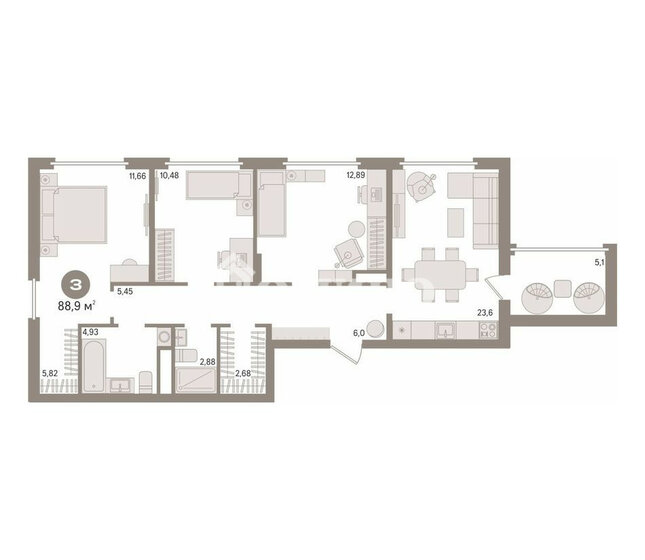 60 м², 3-комнатная квартира 7 930 000 ₽ - изображение 1