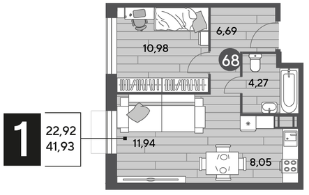 Квартира 41,9 м², 1-комнатная - изображение 1