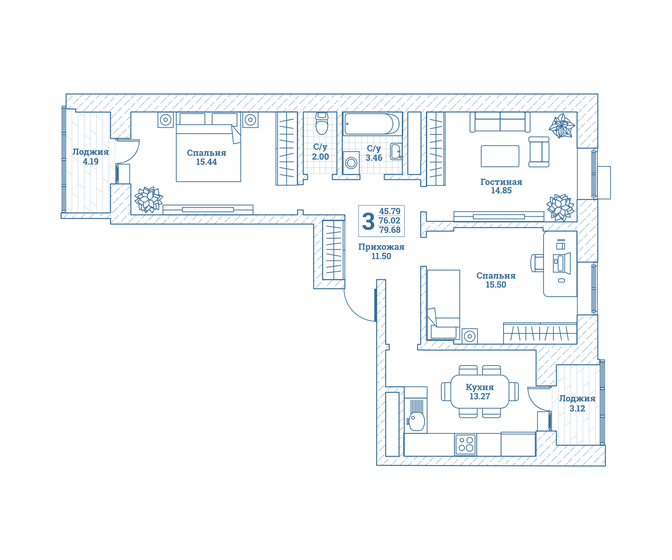 79,5 м², 3-комнатная квартира 8 627 920 ₽ - изображение 1