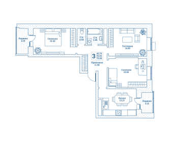 79,5 м², 3-комнатная квартира 8 627 920 ₽ - изображение 9