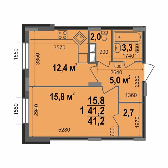 41,2 м², 1-комнатная квартира 4 490 800 ₽ - изображение 1