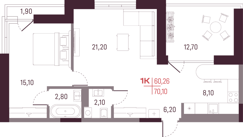 60,3 м², 1-комнатная квартира 10 846 800 ₽ - изображение 1