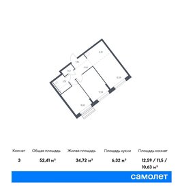 Квартира 52,4 м², 2-комнатная - изображение 1