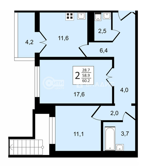 60,2 м², 2-комнатная квартира 5 159 190 ₽ - изображение 1