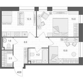 Квартира 55 м², 2-комнатная - изображение 1