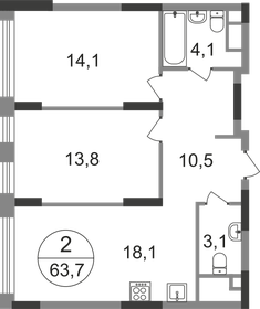 Квартира 63,7 м², 2-комнатная - изображение 1