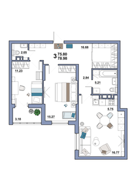 Квартира 79 м², 3-комнатная - изображение 1