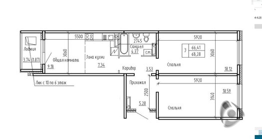 Квартира 68,3 м², 3-комнатная - изображение 1