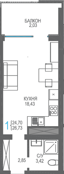 26,7 м², квартира-студия 9 088 200 ₽ - изображение 1