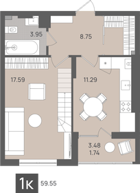 Квартира 59,6 м², 1-комнатная - изображение 1