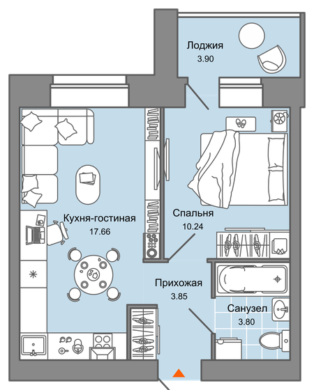 38 м², 2-комнатная квартира 5 343 750 ₽ - изображение 15